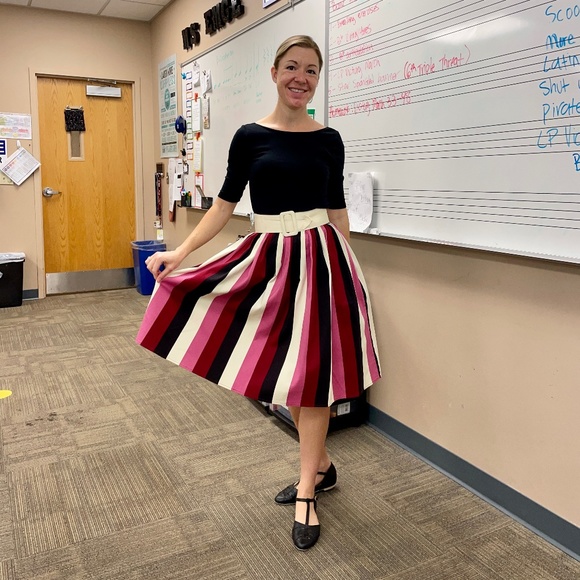 Collectif XS Bubblegum Stripe Jasmine Skirt - Picture 2 of 12